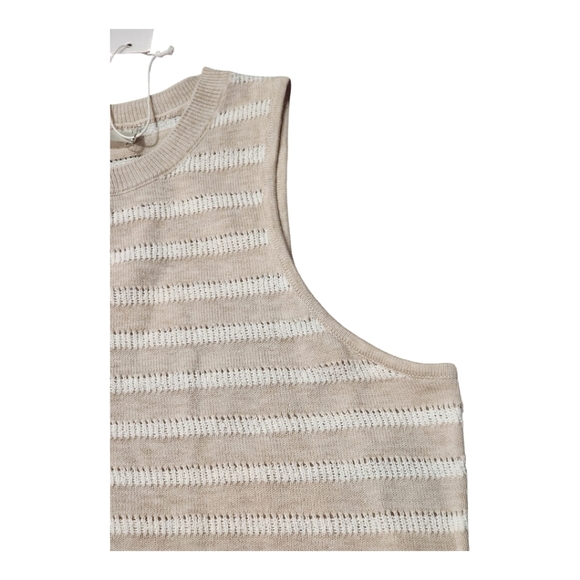 Revolve One Grey Day Beige White Striped Sleeveless Knit Tank Top Size L Casual - Picture 3 of 5
